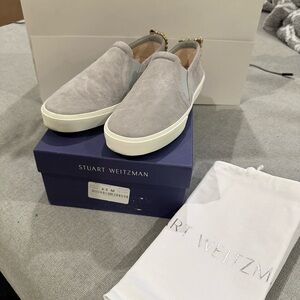 Moving sale. Stuart Weitzman Light Gray Suede Slip-On Sneakers